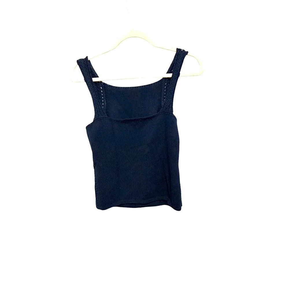 J.Crew Navy Crochet Trim Sweater Tank Top CT950 Women's XS Cotton Knit NWOT